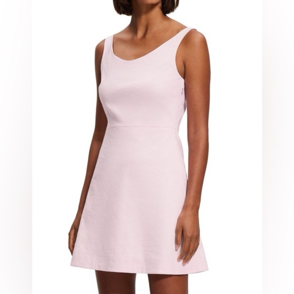 THEORY Ballerina Scoopneck Linen Blend Mini Dress Pink Sz 6